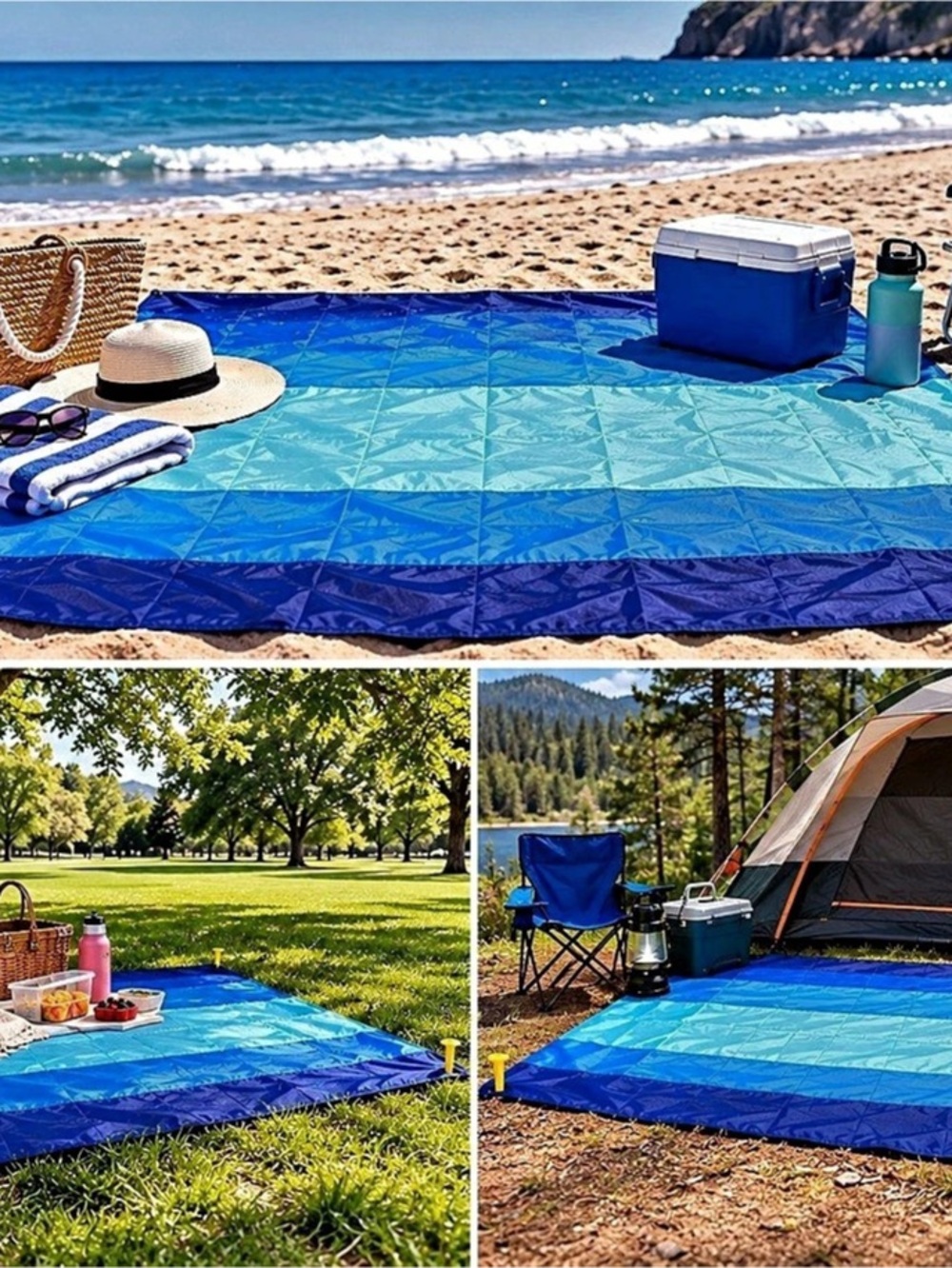 Blue Outdoor Picnic Blanket with Stakes